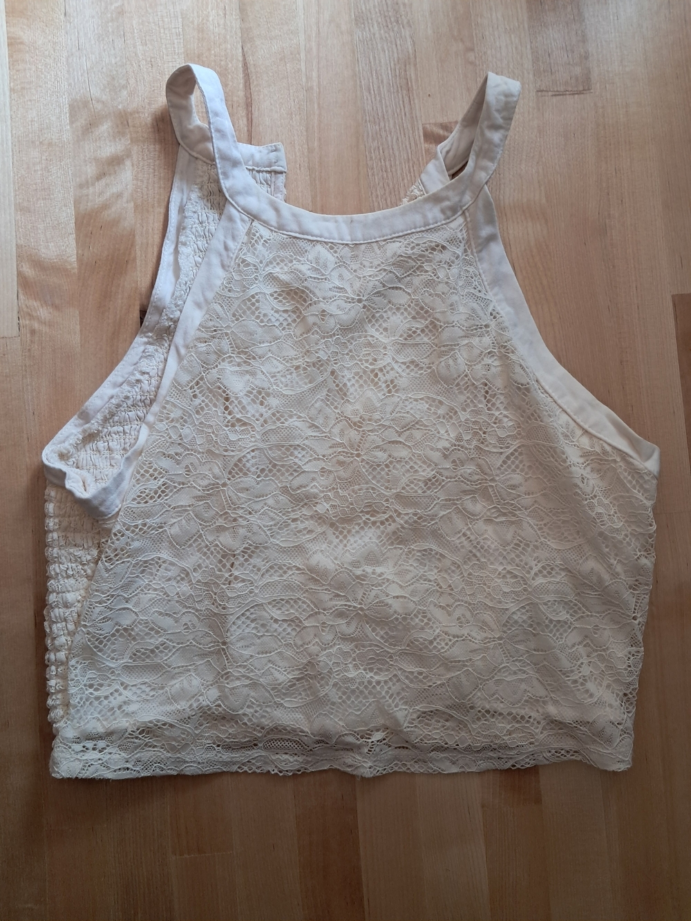 Lace Overlay Cream Women's Halter Tank Top